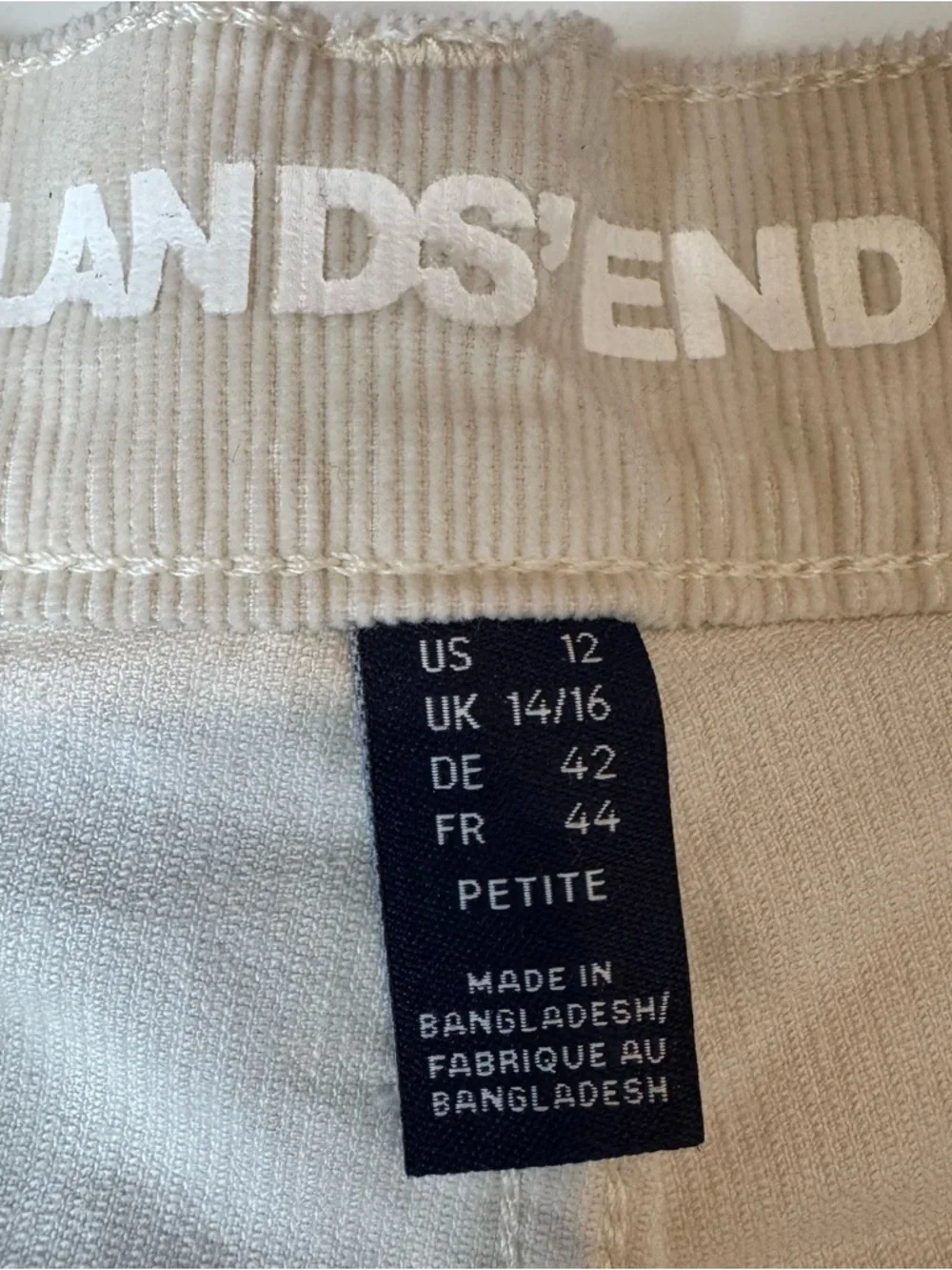 Lands’ End cream Corduroy Pants Petite 12 Stretch Straight Leg Classic - Picture 10 of 11